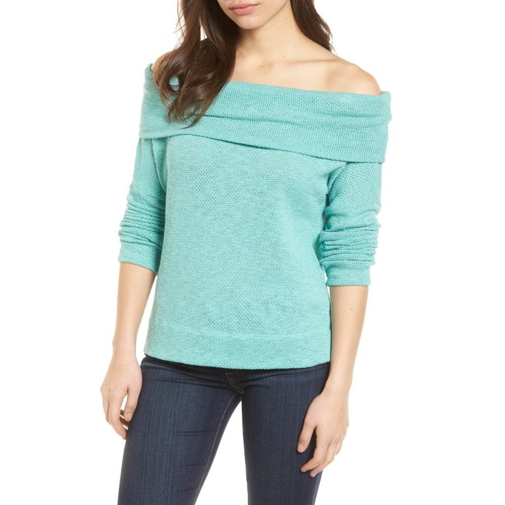 Caslon Green Agate Convertible Neck Knit Pullover